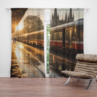 Závěs Vlak na nádraží při východu slunce: 2ks 140x250cm Závěs Vlak na nádraží při východu slunce: 2ks 140x250cm