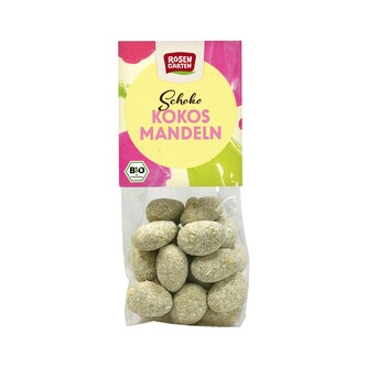 Mandle v mléčné a bílé čokoládě s kokosem 100 g BIO   ROSENGARTEN