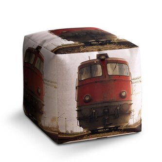Taburet Cube Červený vlak na kolejích: 40x40x40 cm