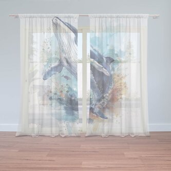 Záclony Akvarelová velryba: 2ks 150x250cm
