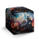 Taburet Cube Parní lokomotiva v kouzelné krajině: 40x40x40 cm