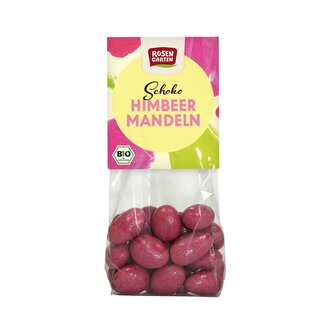 Mandle v mléčné a bílé čokoládě s malinami 100 g BIO   ROSENGARTEN