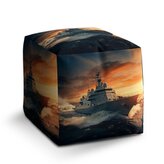Taburet Cube Válečná loď v rozbouřených vodách: 40x40x40 cm