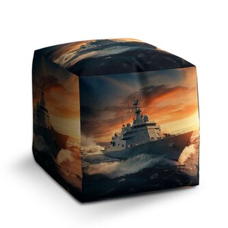 Taburet Cube Válečná loď v rozbouřených vodách: 40x40x40 cm Taburet Cube Válečná loď v rozbouřených vodách: 40x40x40 cm