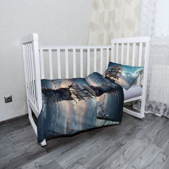 Dětské povlečení do postýlky Plachetnice mezi skalami: 120x90 / 40x60 Dětské povlečení do postýlky Plachetnice mezi skalami: 120x90 / 40x60