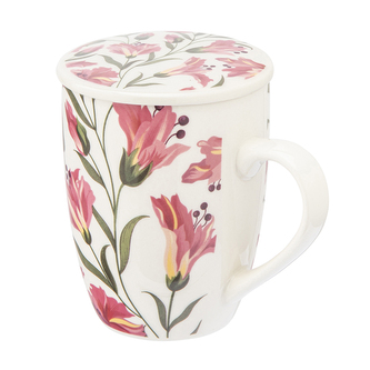 KUBEK NBC Z ZAPARZACZEM I POKRYWKĄ 340 ML W OPASCE DEK. ALSTROMERIA