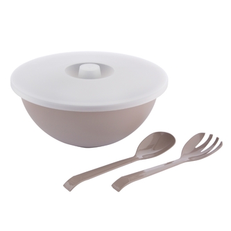 MISKA Z POKRYWĄ I ŁYŻKAMI DO SAŁATY 26CM 3,6L TAUPE
