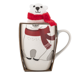 ZIMOWY KUBEK BARYŁKA NBC 340 ML Z MASKOTKĄ MIŚ W OPASCE