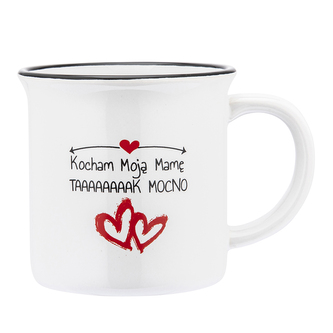 KUBEK PORCELITOWY Z WYWINIĘTYM RANTEM 320 ML DEK. KOCHAM MAMĘ