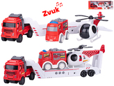Auto nákladní 30cm na setrvačník na baterie se zvukem + vozidla hasiči 2ks v krabičce