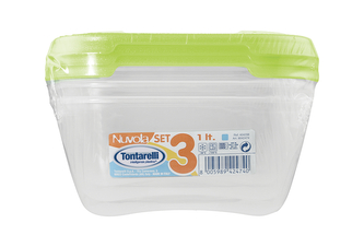 Dóza na potraviny NUVOLA 3x1 l čtverec transparetní/zelená