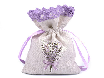 Dárkový pytlík s potiskem levandule 9x12 cm - 3 ks - 6 režná světlá