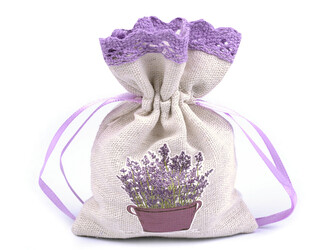 Dárkový pytlík s potiskem levandule 9x12 cm - 3 ks - 5 režná světlá