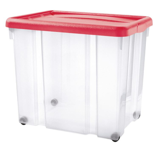 Úložný box s kolečky PUZZLE 80 l transparent/červená