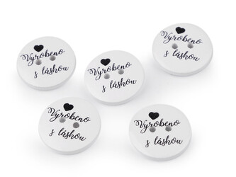 Dřevěný dekorační knoflík Vyrobeno s láskou - 500 ks - 3 bílá