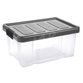 Úložný box s klipem PUZZLE 5L s víkem transparent/grafit