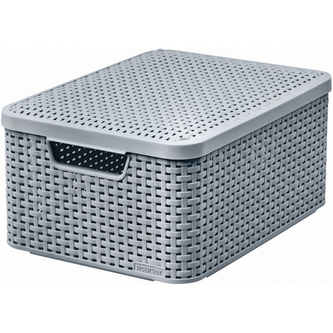 Úložný box RATTAN Style2  s víkem M -světle šedá