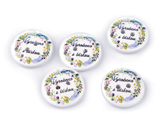 Dřevěný dekorační knoflík Vyrobeno s láskou - 500 ks - 1 bílá