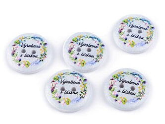 Dřevěný dekorační knoflík Vyrobeno s láskou - 500 ks - 2 modrošedá sv.