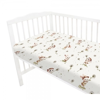 Prostěradlo do postýlky 120x60cm, bavlna, Kocourek a pampeliška - bílá; 120x60