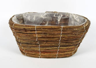 DUE ESSE, Proutěný oválný květináč 31 x 17 cm, hnědý