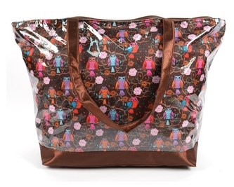 DUE ESSE, Plážová růžová taška Onshore PVC motiv sovy, hnědá