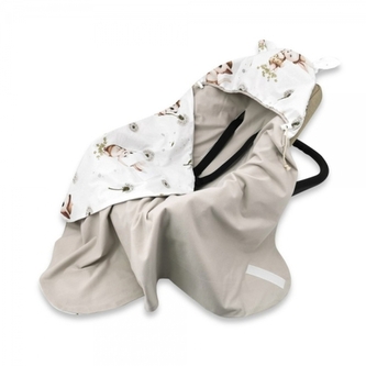 Zavinovací deka s kapucí bavlna, 90x90cm, Kocourek a pampeliška - bílá, béžová