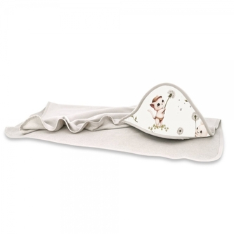 Dětská osuška 100x100cm, froté bavlna, Kocourek a pampeliška - béžová