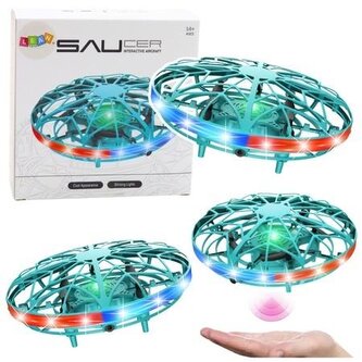Dron UFO sterowany ręką RC Światła LED Turkusowy