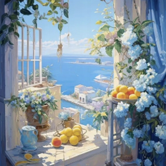 Diamantový obrázek - výhled na moře 30 x 40 cm