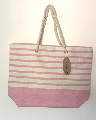Koopman, Plážová taška 52 x 38 x 16 cm, růžová s bílými pruhy