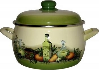 Metalac Zelené Olivy, hluboký smaltovaný hrnec Prince s poklicí 14 cm, 1,5 l