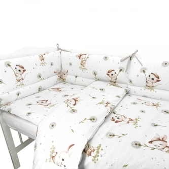 Mantinel s povlečením do postýlky, 3D sada Bavlna, Kocourek a pampeliška - bílá, 135x100; 135x100