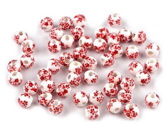 Porcelánové korálky s květy Ø6 mm - 50 ks - 14 červená