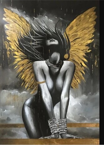 Diamantový obrázek - dáma se zlatými křídly 30 x 40 cm
