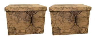 DUE ESSE, Set 2ks skladovacích úložných krabic 42x32x32 cm, mapa světa