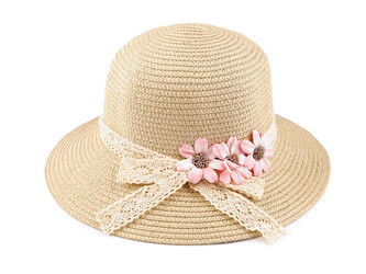 Dívčí letní klobouk / slamák - 1 ks - 14 přírodní sv. růžová