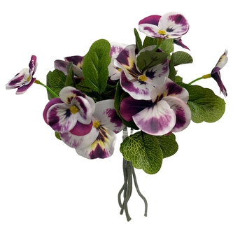 Umělá kytice macešek 29 cm červeno-fialová