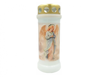 Lampička hřbitovní ANDĚL plastová kovové víčko d7x17cm