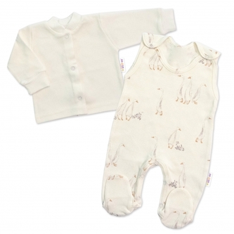 Kojenecké dupačky s košilkou, bavlna, Husičky, smetanové, vel. 62; 62 (2-3m)