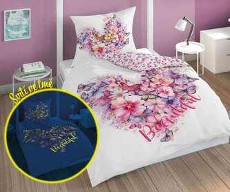 DETEXPOL Povlečení Motýlci srdce svítící  Bavlna, 140/200, 70/80 cm DETEXPOL Povlečení Motýlci srdce svítící  Bavlna, 140/200, 70/80 cm