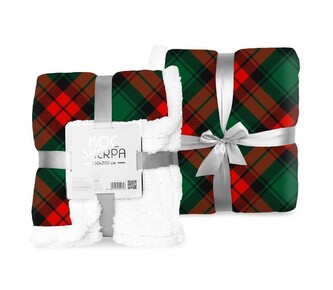 FARO Fleece deka s beránkem kostičky červenozelená  Polyester, 150/200 cm