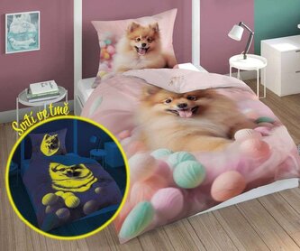 DETEXPOL Povlečení Pejsek Pomeranian svítící  Bavlna, 140/200, 70/80 cm