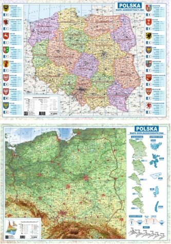 Mapa Polski A2 dwustronna fizyczno-administracyjna