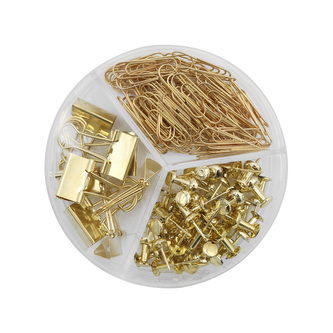 Kancelářská sada 3v1 kancelářské sponky/spony do pořadače/spony - zlatá