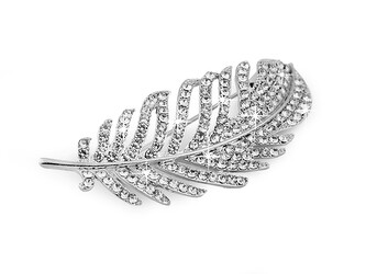 Brož s broušenými kamínky pírko - 1 ks - crystal platina