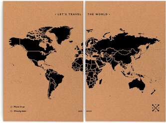 Korková nástěnná mapa světa- přírodní, černá XXL