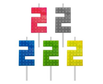 Świeczka urodzinowa Klocki cyfra 2 5,5cm MIX