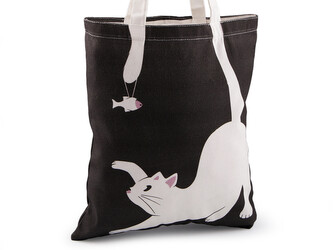 Textilní taška bavlněná kočka 34x39 cm - 1 ks - 2 černá jednostranný