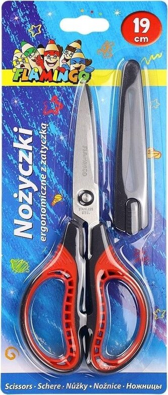 Nożyczki ergonomiczne z zatyczką na ostrzu 19cm